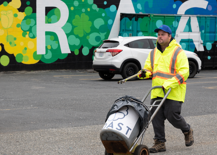 Justin works on the Street Clean Team 